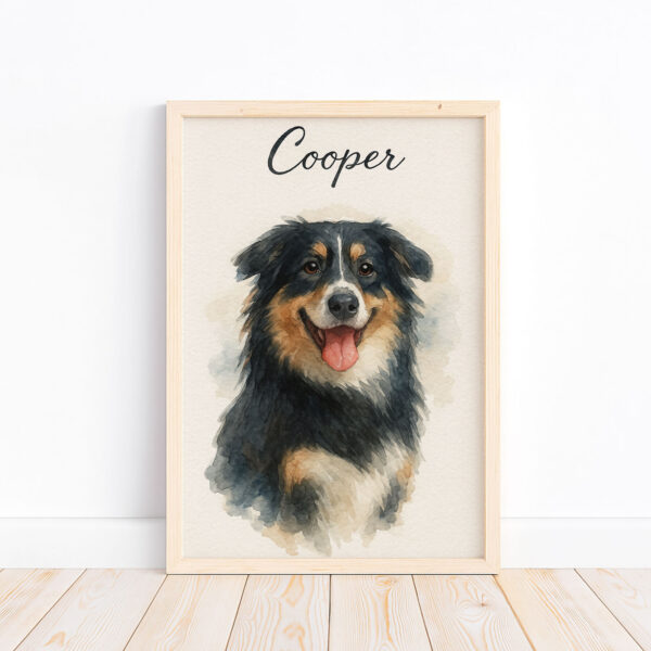 Custom Watercolor Pet Portrait of Your Dog Cooper in a Stylish Frame for Home Decor - Image 4