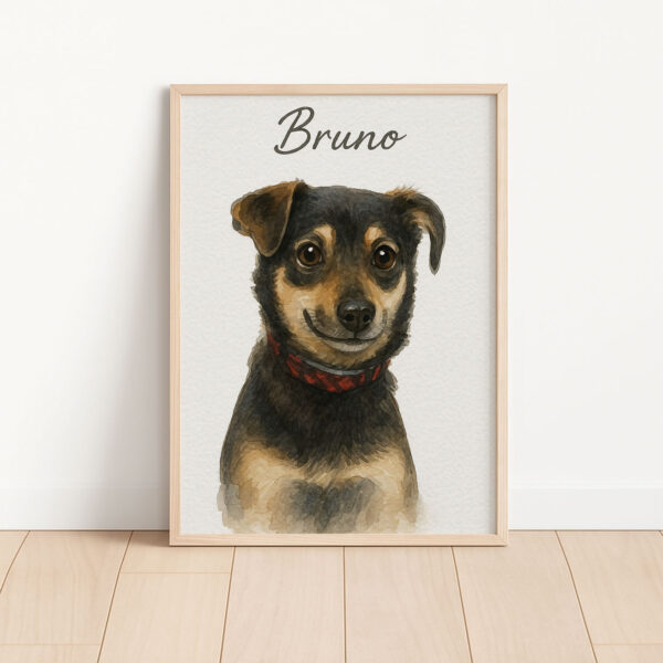 Personalized Pet Portrait of Dog Bruno in Watercolor Style Framed Art Print - Image 3