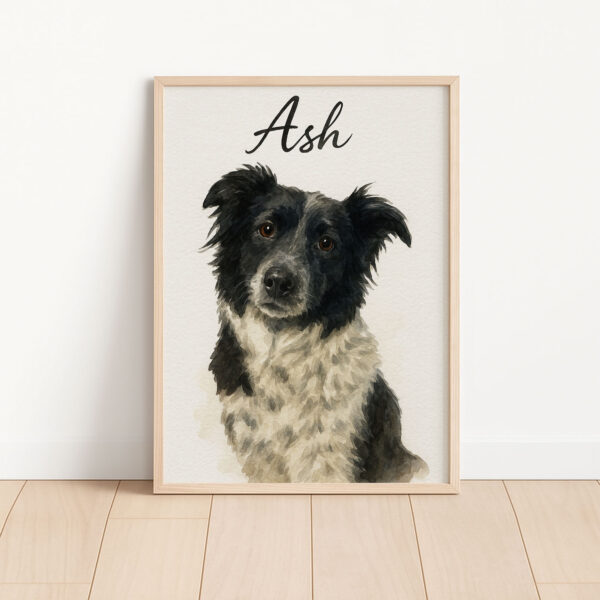 Personalized Dog Portrait Print of Ash in Beautiful Watercolor Style for Dog Lovers - Image 3