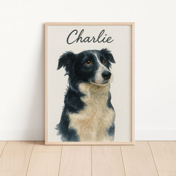 Personalized Pet Portrait of Your Dog Charlie in Stylish Watercolor Frame Art - Image 3