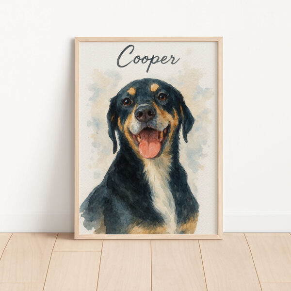 Custom Watercolor Pet Portrait of a Happy Dog Named Cooper in a Stylish Frame - Image 3