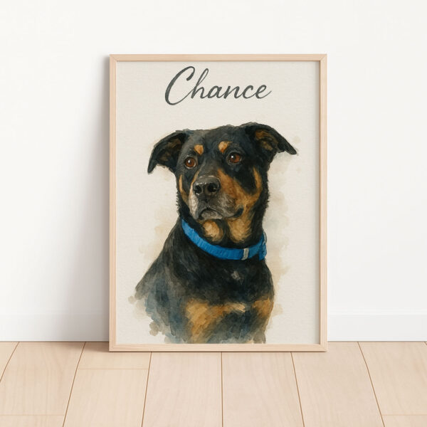 Personalized Dog Portrait Artwork Featuring Chance the Rottweiler in Watercolor Style Frame Decor - Image 3