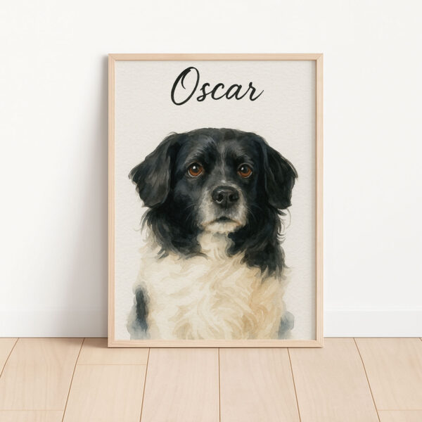 Custom Pet Portrait of Oscar in Beautiful Watercolor Style Framed Art Print - Image 3