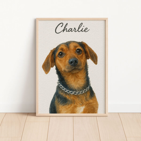 Personalized Dog Portrait Print for Pet Lovers - Charlie Dog Watercolor Artwork in Elegant Framed Design - Image 3