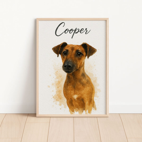 Custom Watercolor Dog Portrait Art Print Featuring Your Pet Cooper in a Stylish Frame - Image 3