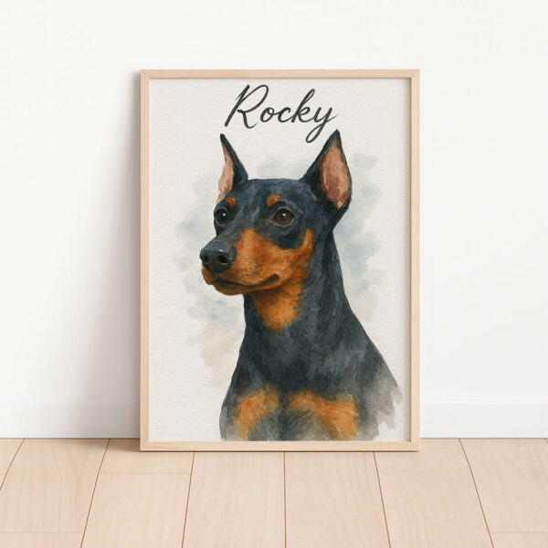 Personalized Watercolor Dog Portrait Custom Art Print for Pet Lovers Featuring Rocky the Doberman - Image 3