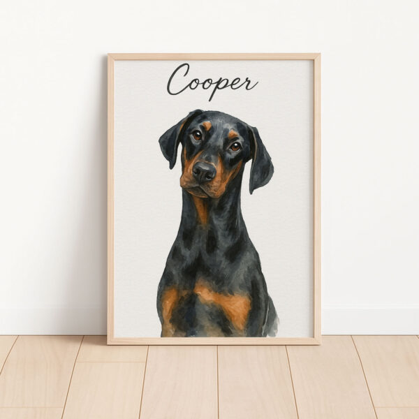 Custom Dog Portrait for Pet Lovers Featuring a Doberman Named Cooper in Elegant Framed Design - Image 3