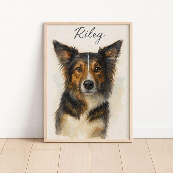 Customizable Watercolor Dog Portrait Framed Art with Pet Name Riley for Home Decor - Image 3