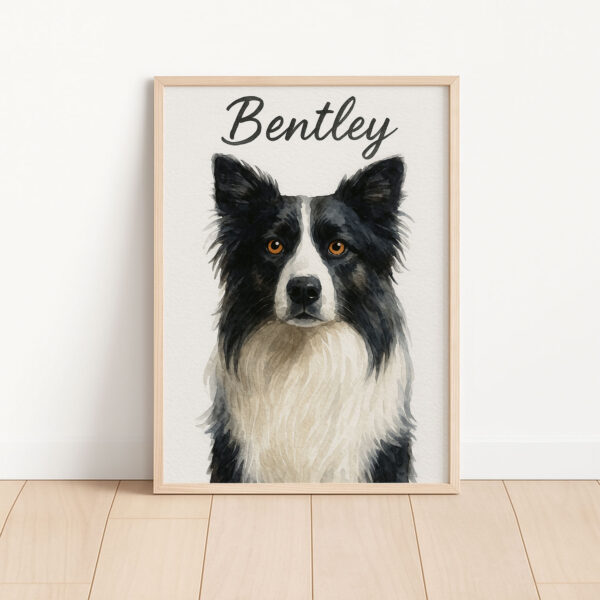 Personalized Dog Portrait of Bentley Featuring a Stylish Black and White Border Collie Design - Image 3