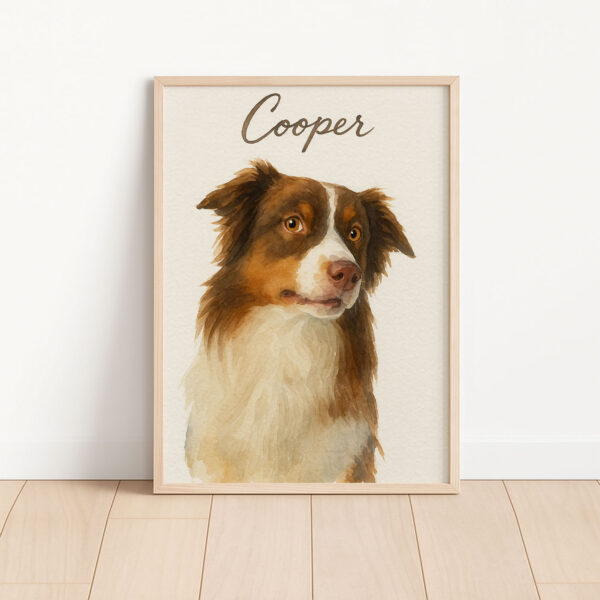 Personalized Watercolor Dog Portrait of Cooper in Elegant Frame for Pet Lovers - Image 3
