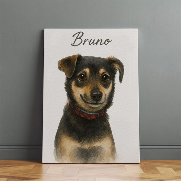 Personalized Pet Portrait of Dog Bruno in Watercolor Style Framed Art Print - Image 2