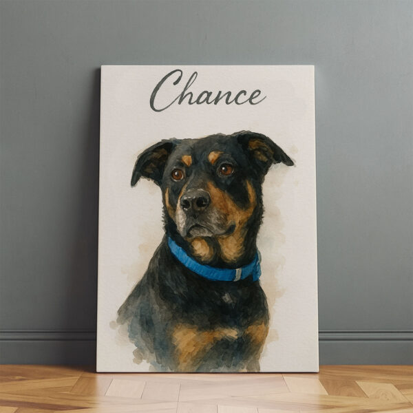 Personalized Dog Portrait Artwork Featuring Chance the Rottweiler in Watercolor Style Frame Decor - Image 2