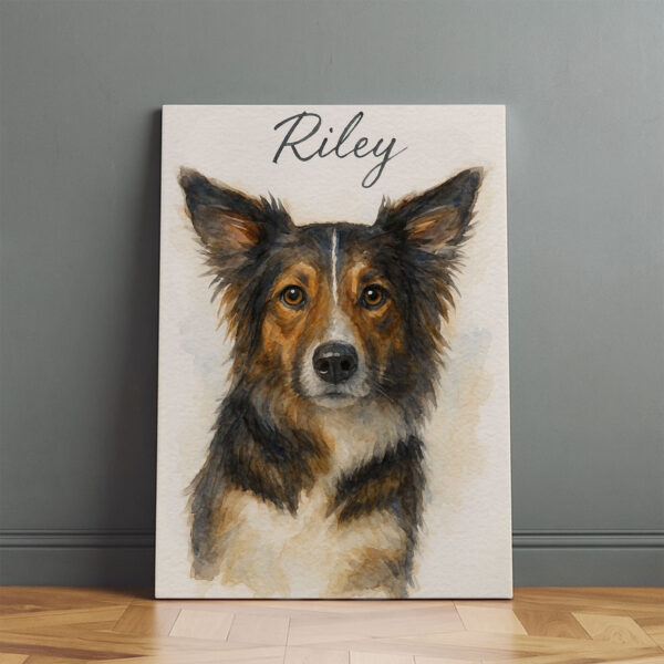 Customizable Watercolor Dog Portrait Framed Art with Pet Name Riley for Home Decor - Image 2