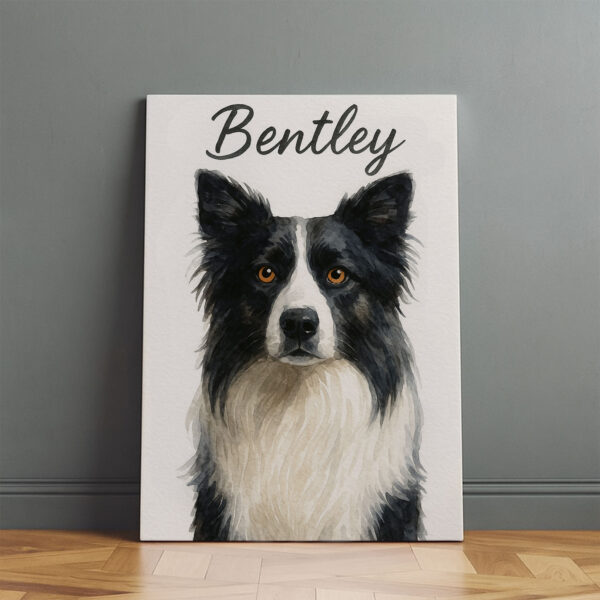 Personalized Dog Portrait of Bentley Featuring a Stylish Black and White Border Collie Design - Image 2