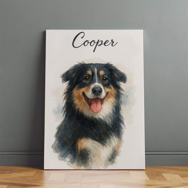 Custom Watercolor Pet Portrait of Your Dog Cooper in a Stylish Frame for Home Decor - Image 2