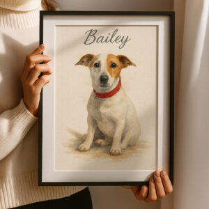 Personalized Watercolor Dog Portrait of Bailey Framed Wall Art for Pet Lovers