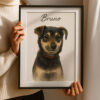 Personalized Pet Portrait of Dog Bruno in Watercolor Style Framed Art Print