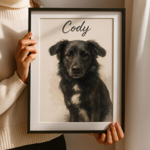 Personalized Watercolor Dog Portrait of Cody – Finest Custom Pet Art Decor for Dog Lovers