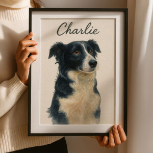 Personalized Pet Portrait of Your Dog Charlie in Stylish Watercolor Frame Art