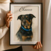 Personalized Dog Portrait Artwork Featuring Chance the Rottweiler in Watercolor Style Frame Decor