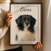 Custom Pet Portrait of Oscar in Beautiful Watercolor Style Framed Art Print