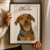 Personalized Dog Portrait Print for Pet Lovers - Charlie Dog Watercolor Artwork in Elegant Framed Design