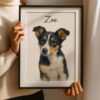 Custom Pet Portrait of Dog named Zoe in Watercolor Style Artwork for Home Decor