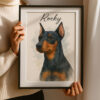 Personalized Watercolor Dog Portrait Custom Art Print for Pet Lovers Featuring Rocky the Doberman