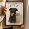 Custom Pet Portrait of Black Dog and Cat Named Luna and Oliver in Watercolor Style for Home Decor