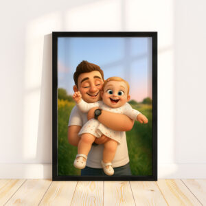 Whimsical Mother-Daughter Portrait: Heartwarming Cartoon Art for Your Home