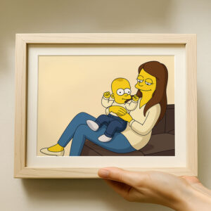 Charming Simpsons Artwork: Family Love Featuring Cartoon Mom and Baby Homer in Vibrant Colorful Style Art Print for Home Decor