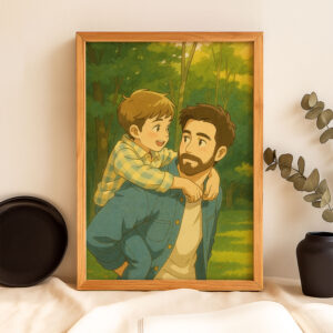 Heartwarming Mother and Child Embrace: Whimsical Art Print for Family Love and Joy