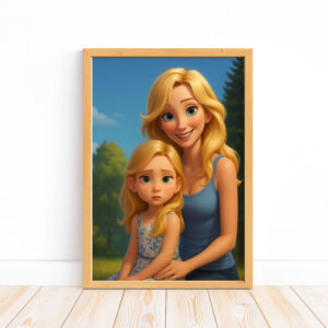 Charming Digital Art of a Mother and Daughter Embracing in Nature - Perfect for Family-Themed Decor