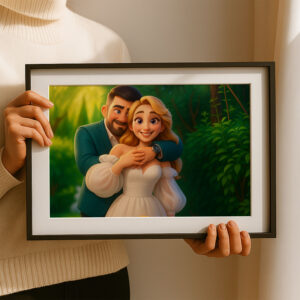 Whimsical Disney-Inspired Wedding Art Print of Loving Couple in Romantic Setting