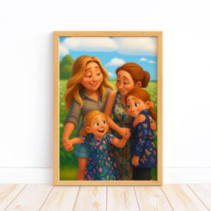 Heartwarming Cartoon Portrait of Father and Son in Vibrant Colors – Perfect Family Artwork for Your Home