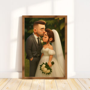 Whimsical Wedding Couple Art Print - Romantic Animated Style for Timeless Home Decor