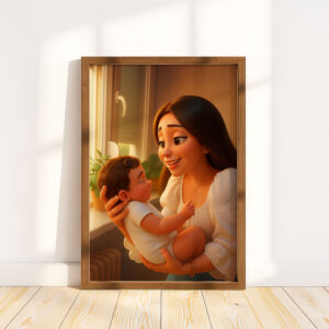 Heartwarming Digital Art of a Mother Bonding With Her Baby – A Beautiful Illustration in Whimsical Style for Your Home Decor