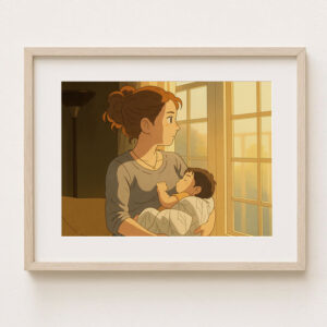 Heartwarming Mother and Baby Print Art | Charming Illustrated Wall Décor for Family Spaces in Soft Colors