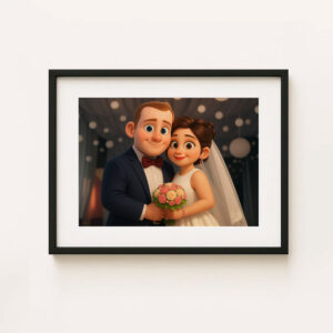 Charming Cartoon Wedding Kiss Art Print – Perfect Gift for Newlyweds and Couples in Love