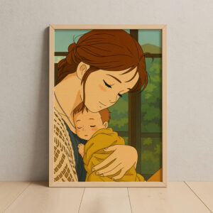 Heartwarming Mother and Baby Art Print: Cozy, Modern Illustration for Nursery or Baby Room Décor