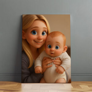 Adorable Mother and Baby Illustration in Charming Cartoon Style - Perfect Wall Art for Nursery Décor