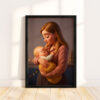 Adorable Cartoon Art Print of Loving Mother and Baby - Perfect Nursery Decor in Charming Style for Family Moments