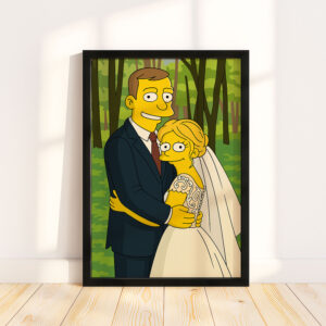 Whimsical Simpsons Wedding Art Print – Perfect Gift for Fans of Pop Culture and Unique Home Decor