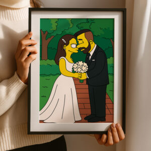 Whimsical Cartoon Wedding Art Print in Iconic Style – Celebrate Love with a Unique Simpsons-Inspired Design
