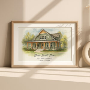 Charming Watercolor Print of 'The Williams Retreat' Home at 572 Pinehurst Road - Perfect for Family Decor