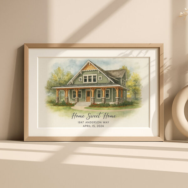 Charming Watercolor Print of 'The Williams Retreat' Home at 572 Pinehurst Road - Perfect for Family Decor