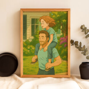 Heartwarming Mother-Daughter Bond: Charming Anime Art Print for Home Decor