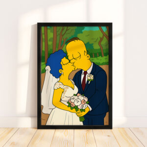 Whimsical Simpsons Wedding Art Print – Celebrate Love with Fun Cartoon Style Decor