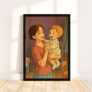 Delightful and Heartwarming Mother and Baby Illustration Art Print - Perfect for Family Decor in Soft Pastel Colors