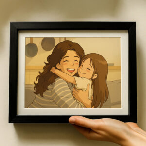Charming Sisterly Bond: Joyful Anime-Inspired Art Print of Two Girls Smiling Together